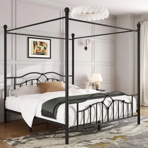 Hemelbed 140x200cm - Metaal - Zwart