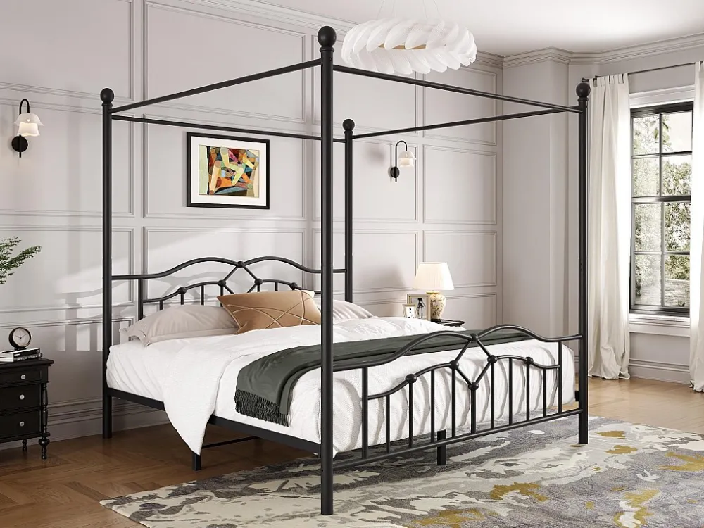 Hemelbed 140x200cm - Metaal - Zwart