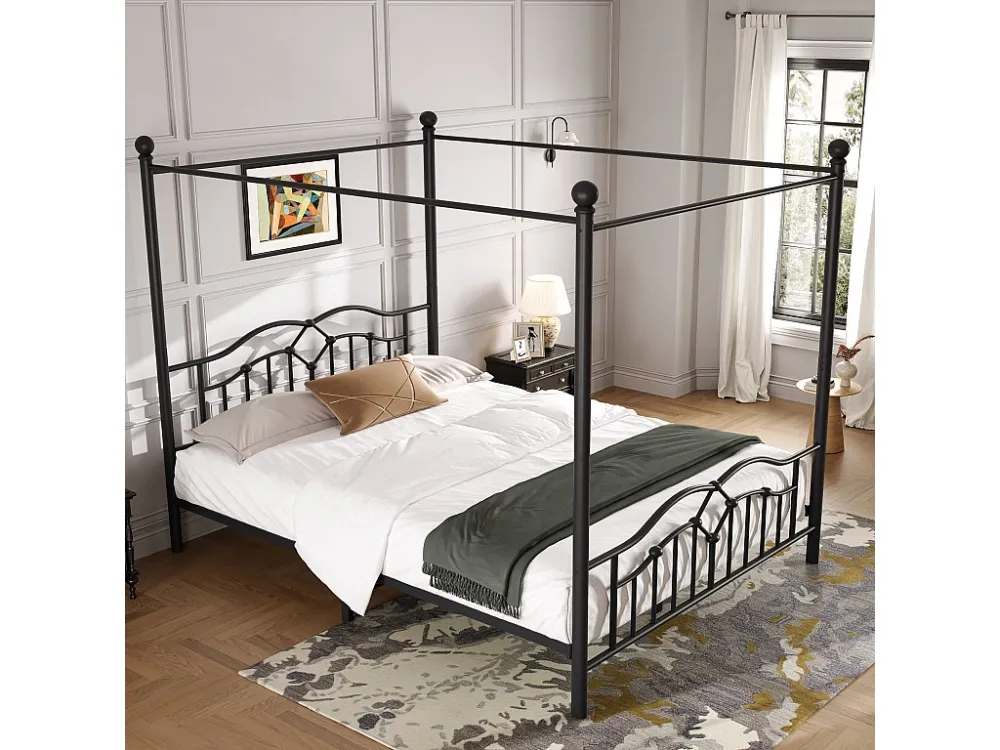 Hemelbed 140x200cm - Metaal - Zwart