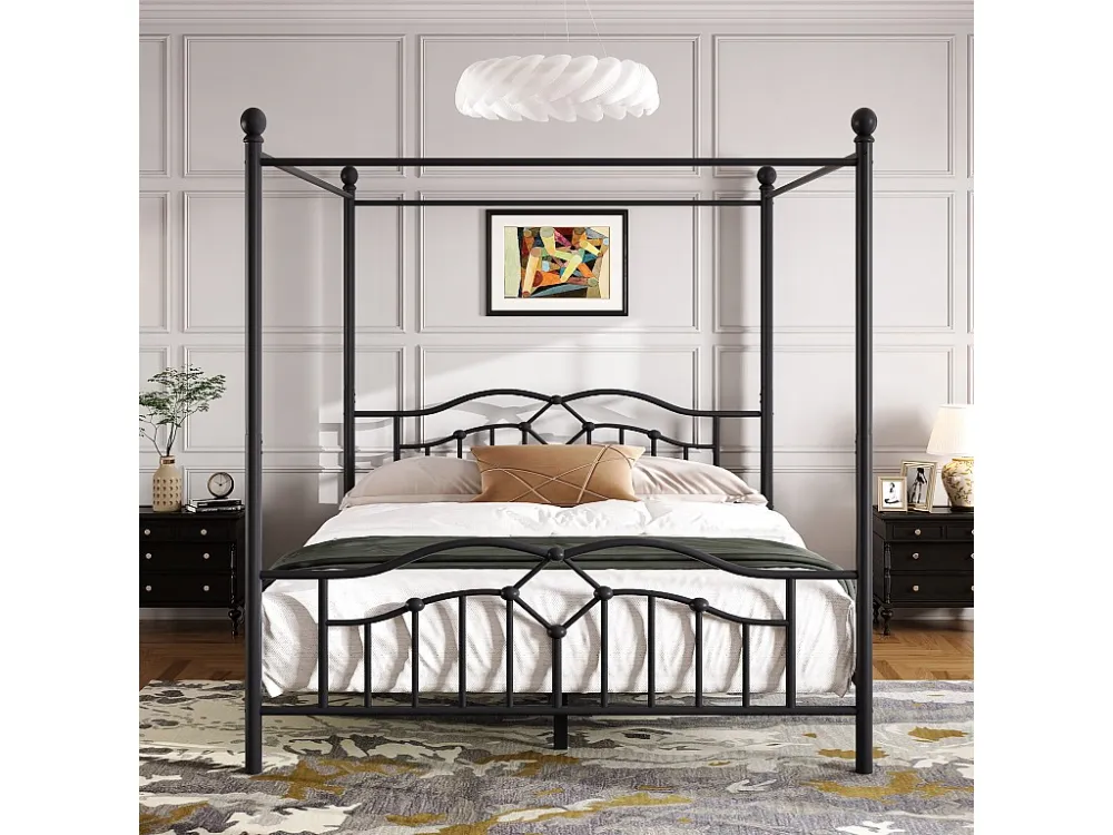 Hemelbed 140x200cm - Metaal - Zwart