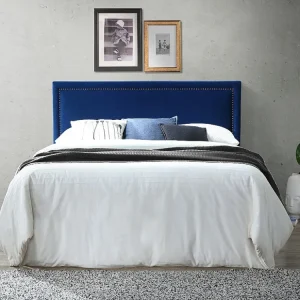 Hoofdbord met studs ALVISE - Fluweeleffect- 160 cm - Marineblauw