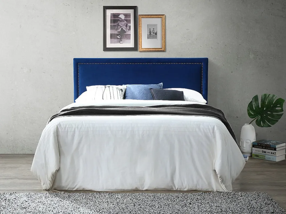 Hoofdbord met studs ALVISE - Fluweeleffect- 160 cm - Marineblauw