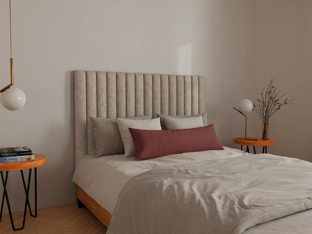 Hoofdeinde bed met verticale naden SARAH - Lichtbruin - 140 cm
