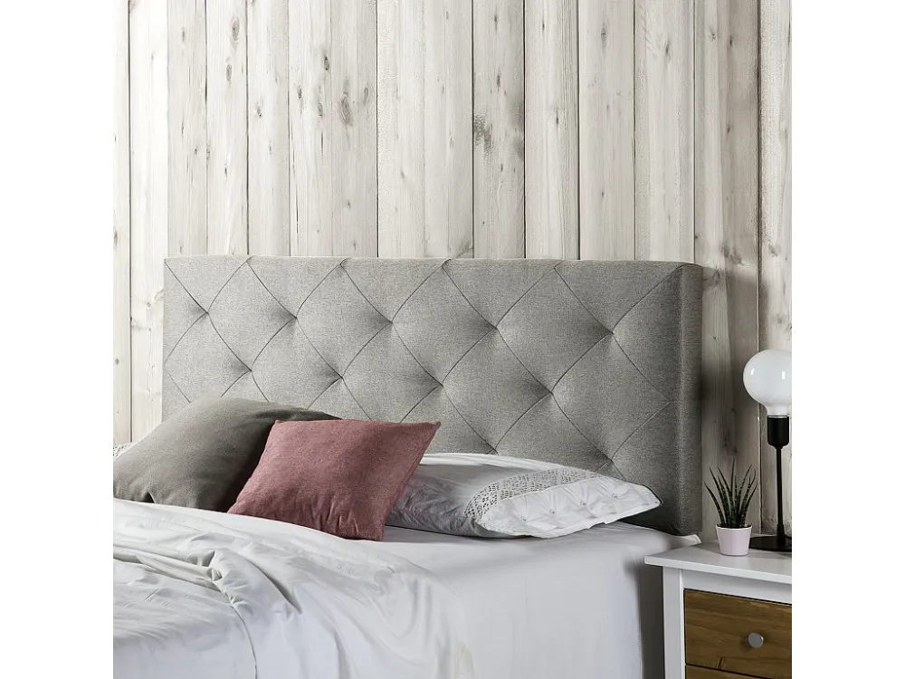Hoofdeinde bekleed Milan 140x60 cm, Ruiten Grijs Stof, 8 cm stevig.
