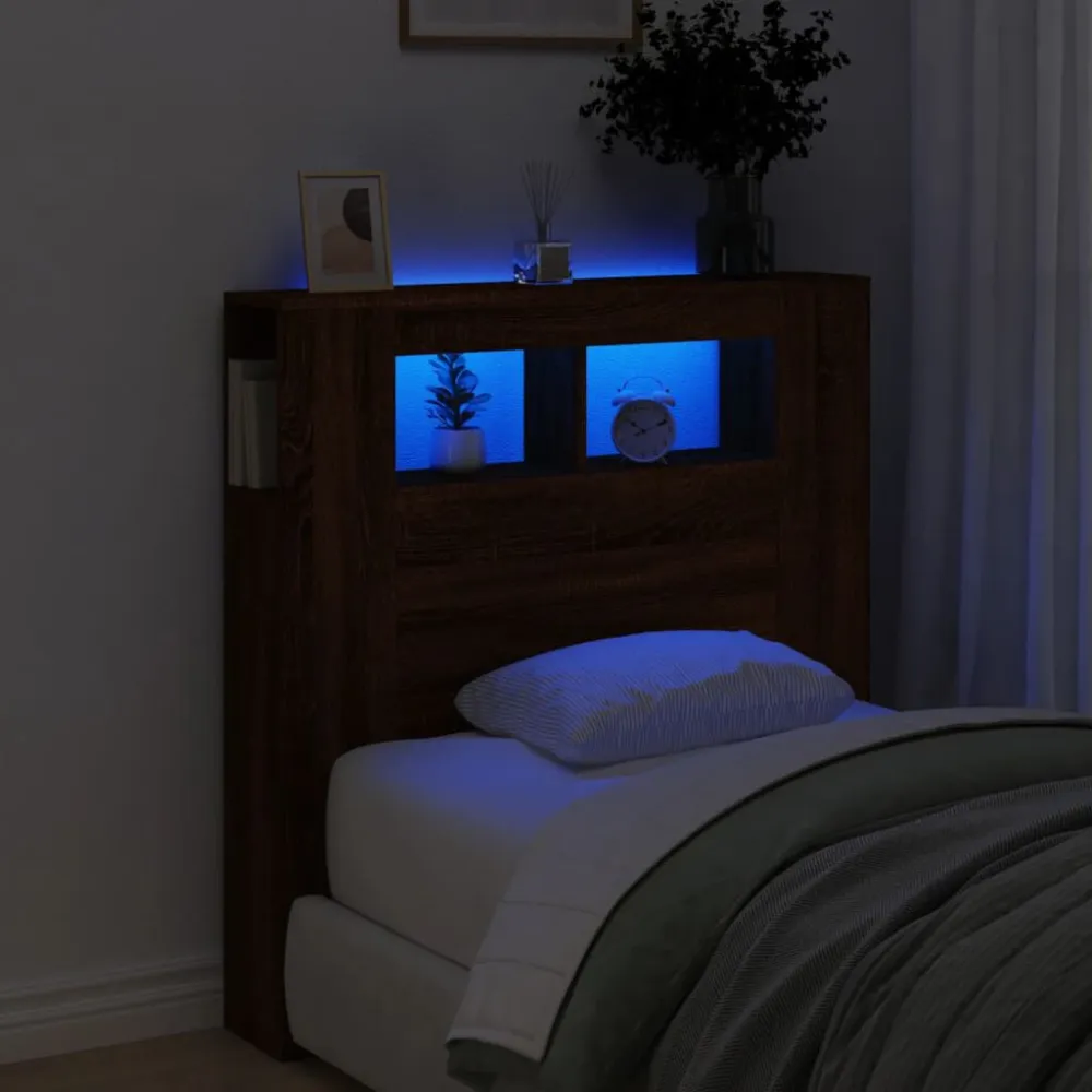 Hoofdeinde met LED 100x18,5x103,5 cm bewerkt hout bruineiken