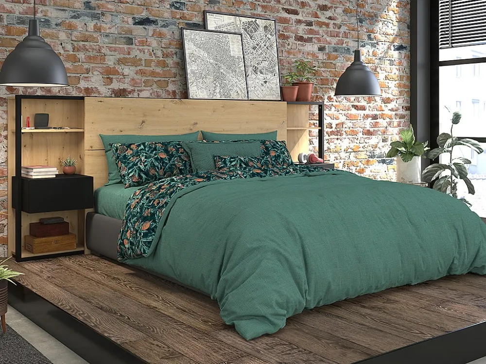 Hoofdeinde met nachtkastjes MISTA - 160 cm - Eiken en zwart - Koop nu simpel online
