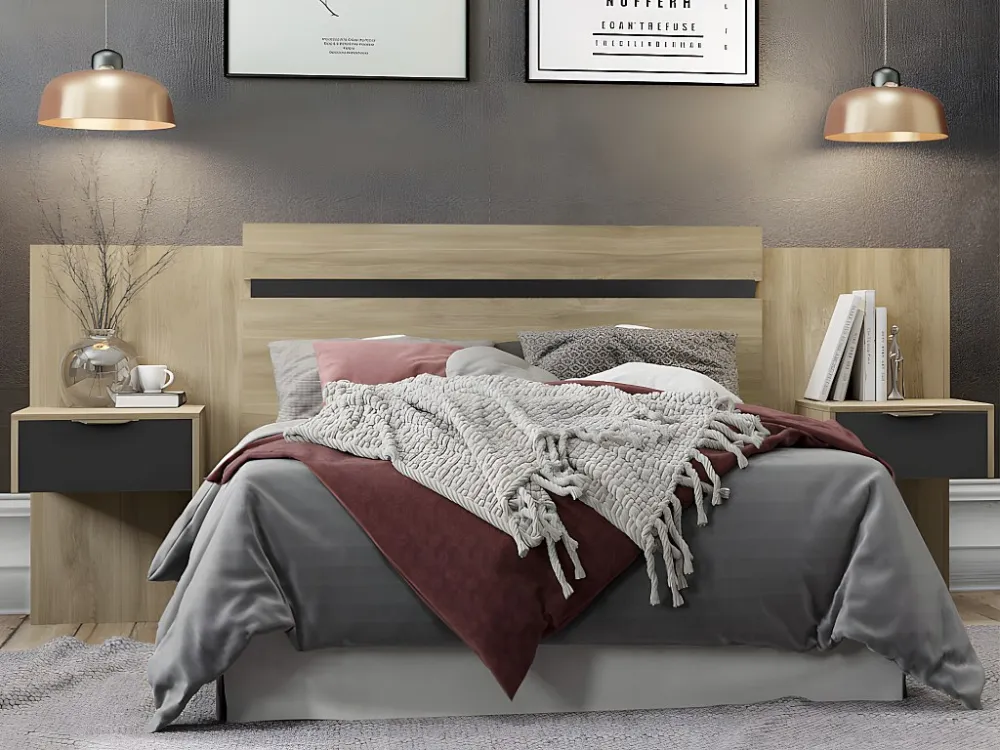 Hoofdeinde met nachtkastjes - Uitbreidbaar - 140 /160 cm - Naturel en zwart - Koop nu