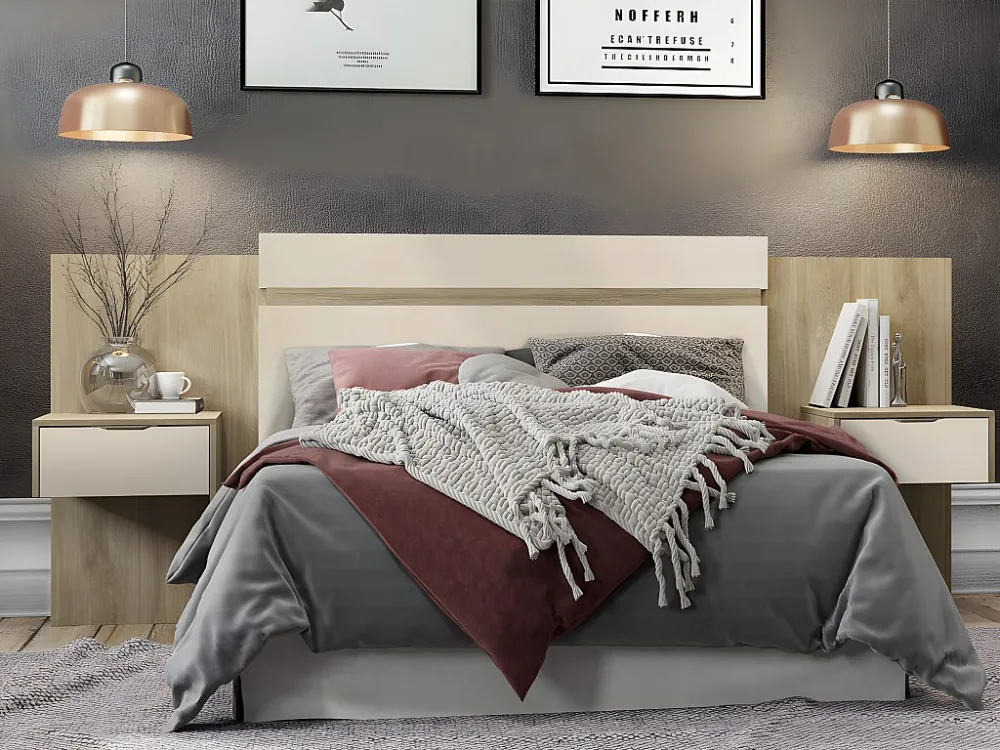 Hoofdeinde met nachtkastjes - Uitbreidbaar - 140 /160 cm - Naturel en crème - Koop nu