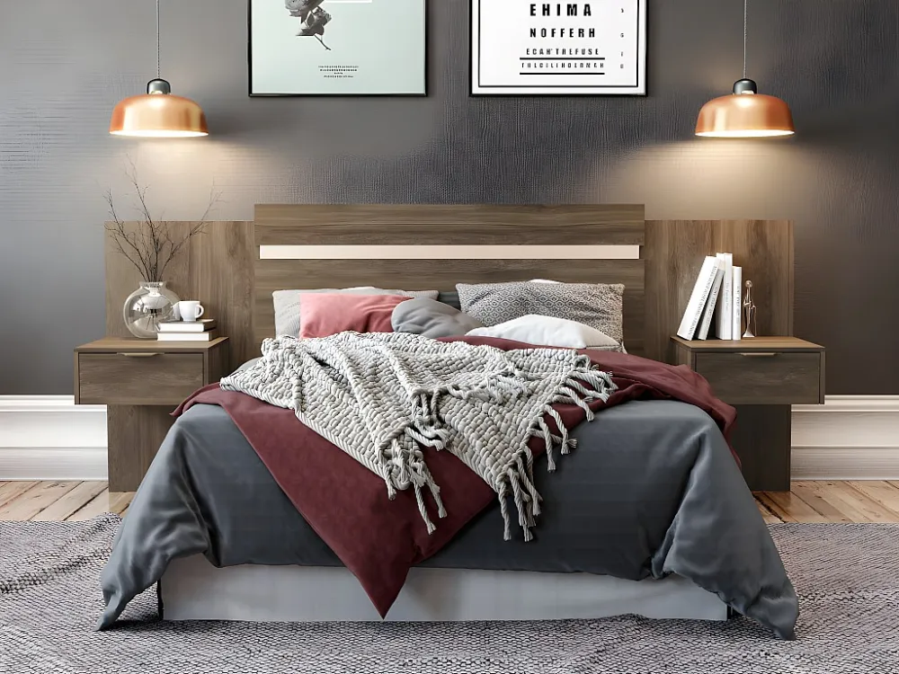 Hoofdeinde met nachtkastjes - Uitbreidbaar 140/160cm - PARATI - Bruin - Koop nu online