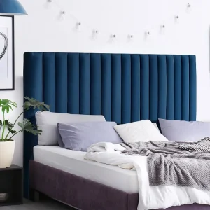 Hoofdeinde SARAH met verticale naden - 140 cm - Fluweel - Donkerblauw - Koop nu spotgoedkoop