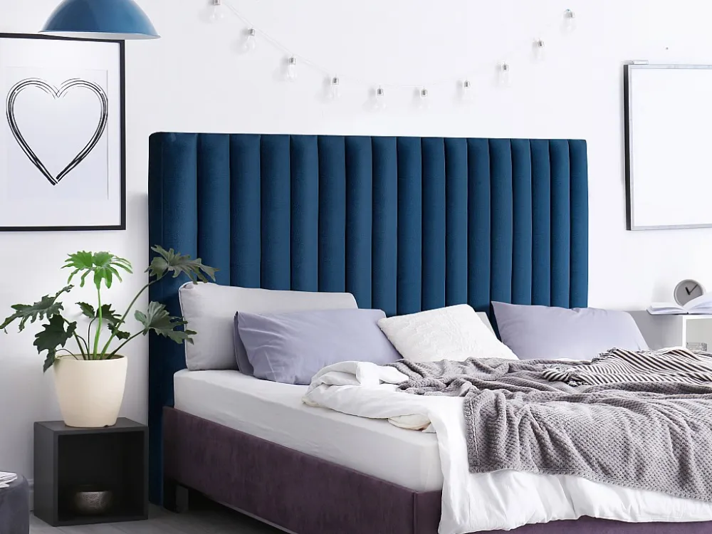 Hoofdeinde SARAH met verticale naden - 160 cm - Fluweel - Donkerblauw - Koop nu voordelig
