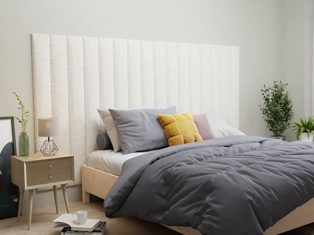 Hoofdeinde wandpanelen - 220 cm - Bouclé stof - Wit - GONDA - Koop nu simpelweg online