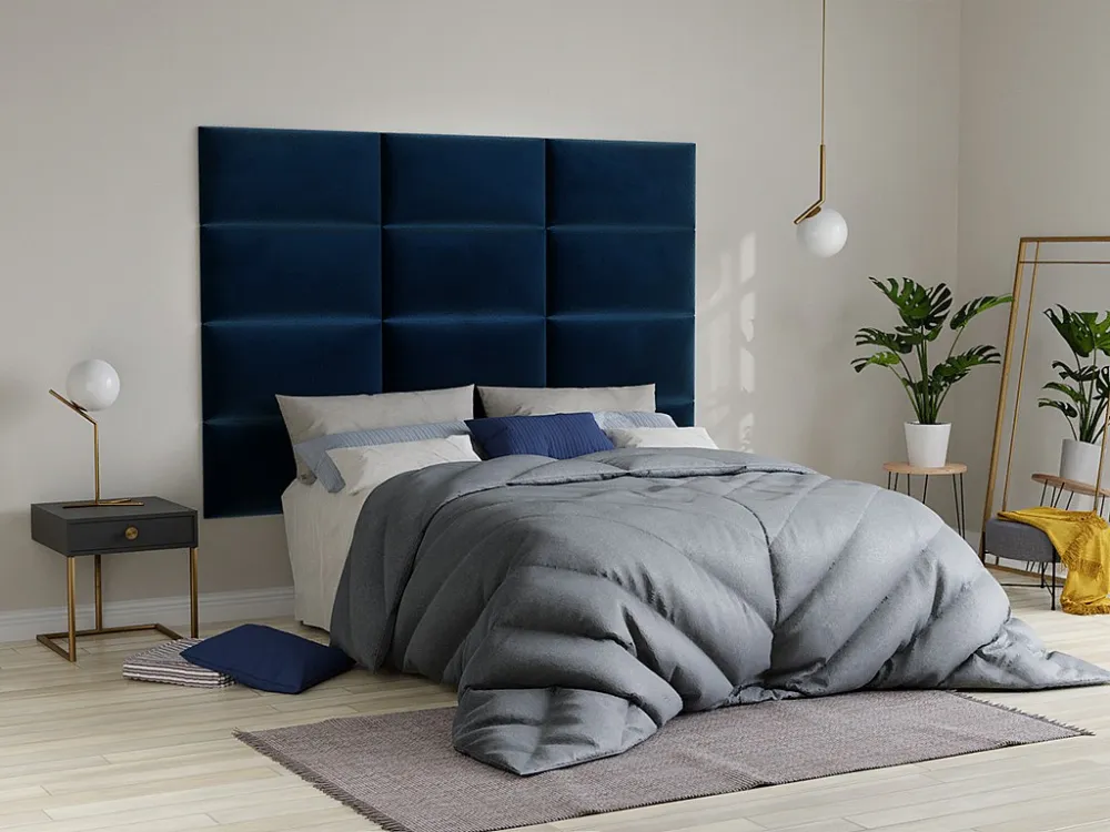 Hoofdeinde wandpanelen BONTE - 180 cm - Fluweel - Blauw - Koop nu basisch online