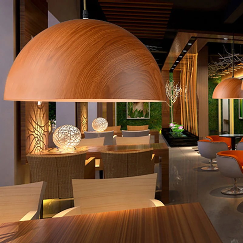 Lichtmetaal Domed Pendant Lighting Contemporary 1 Head Balcony Suspension Light Wood Design Dark Brown/Light Brown Light
