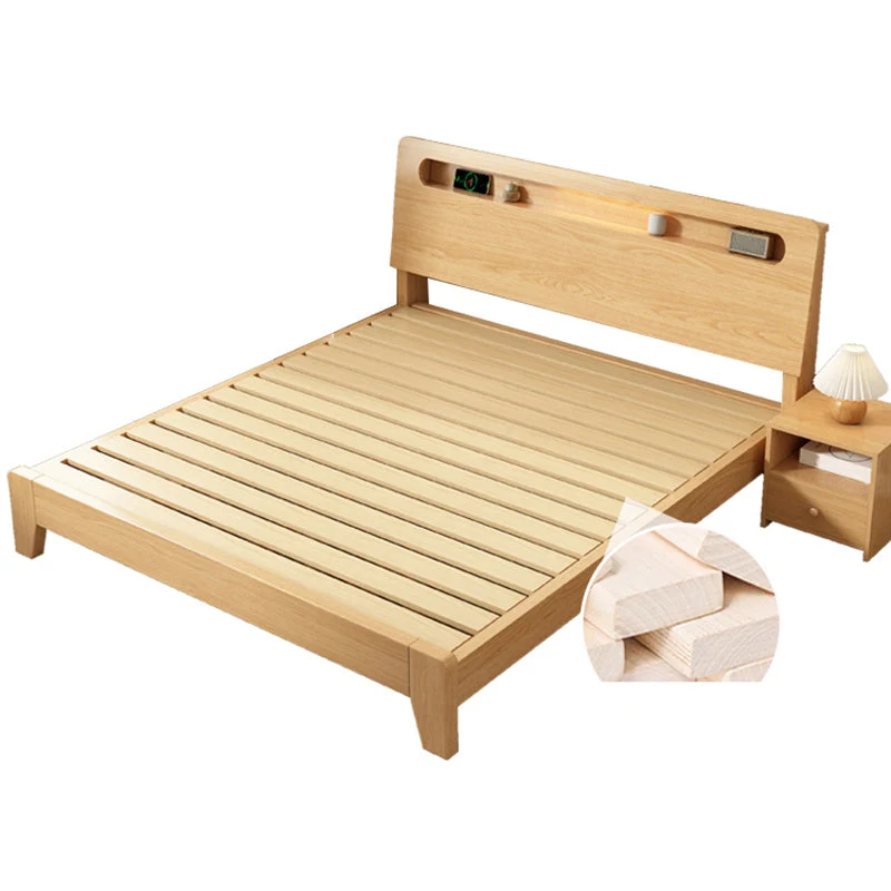 Natural Solid Wood Panel Bed Headboard Basis Bed Shelves