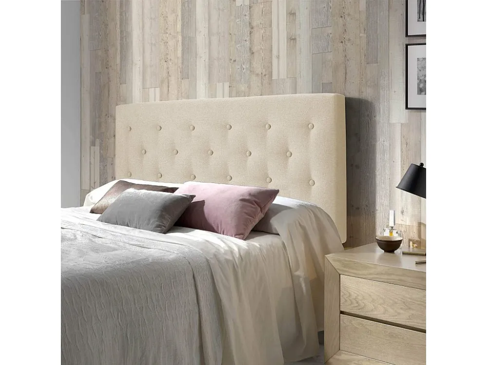 Osbeklede hoofdeinde 160x100 cm, capiton Ecru stof, 8 cm diep