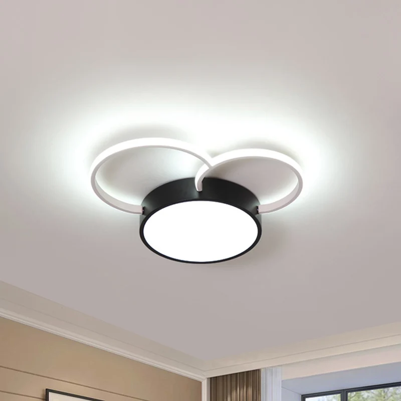 Rond, intens bij het plafond, verlichting, modernisme, metalen LED-slaapkamer, inbouwlamp zwart-wit, 16"/19,5"/23,5" breed