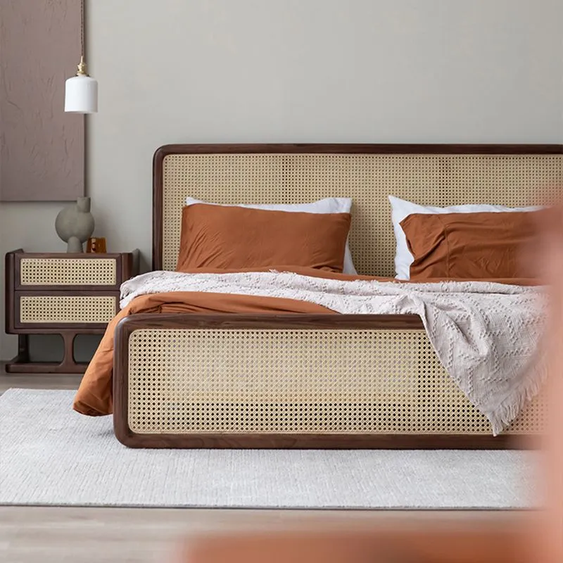 Uni Wood Standard Bed Tropical Rectangular Panel Bed Headboard