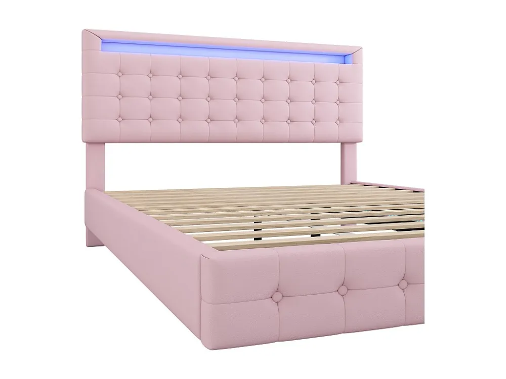 Volwassen bed 140x200cm - met LED en afstandsbediening - kunstleer - Roze