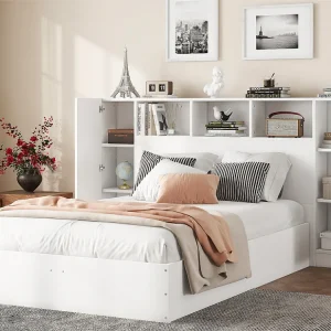 Volwassen bed 140x200cm - met opberghoofd - MDF - Wit