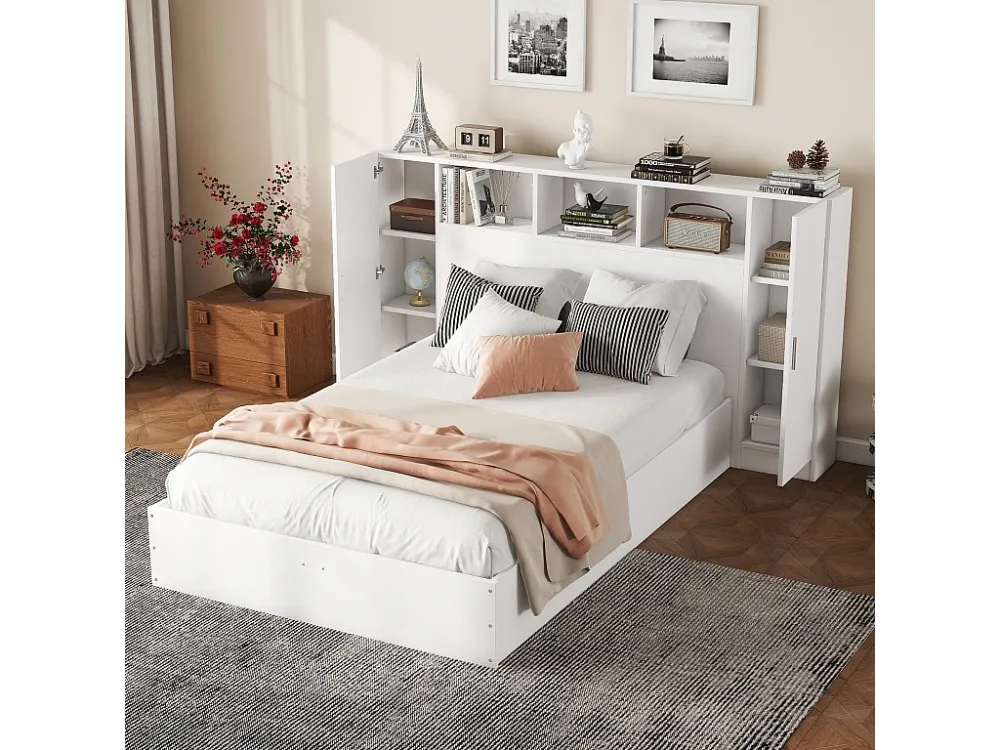 Volwassen bed 140x200cm - met opberghoofd - MDF - Wit