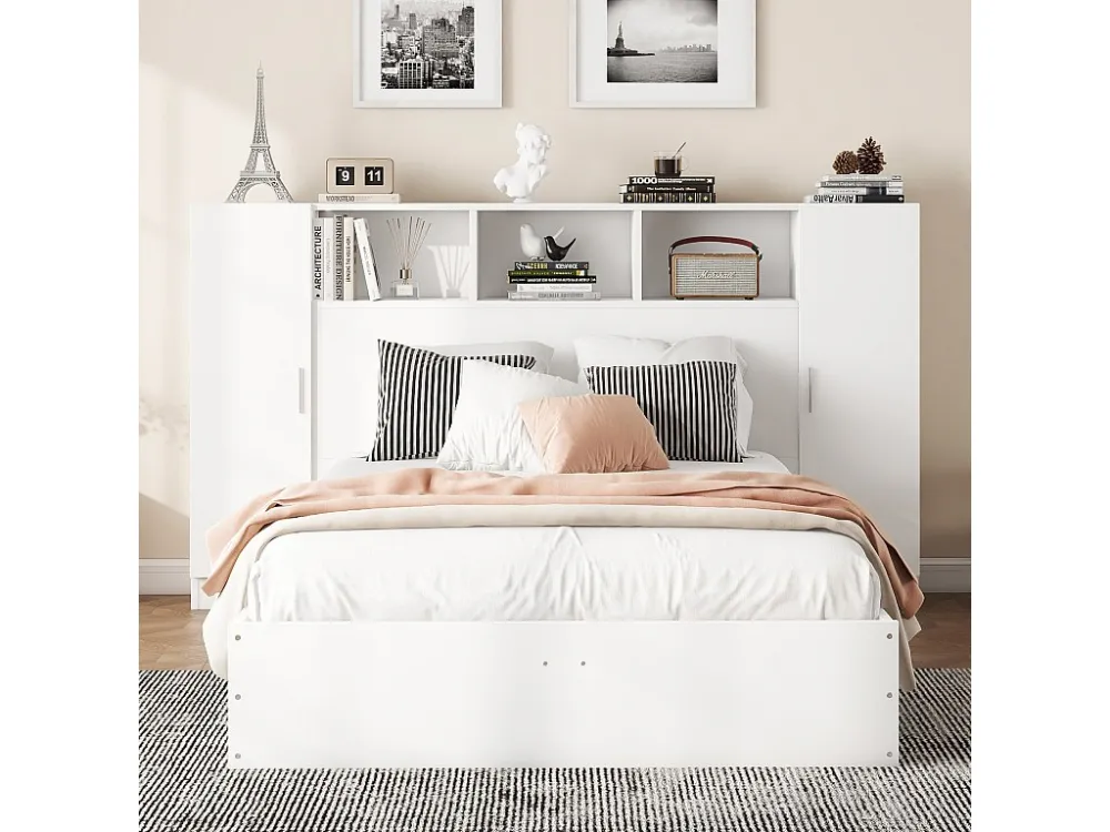 Volwassen bed 140x200cm - met opberghoofd - MDF - Wit