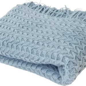 Zachte en Warme Deken - Blauw - 100% Acryl - 130x160 cm - Lichtgewicht met Stijlvolle Franjes - Ideaal als Sprei, Plaid, W...
