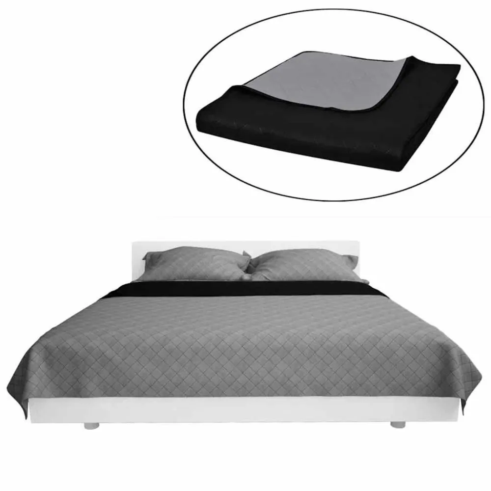 Bedsprei gewatteerd dubbelzijdig 170x210 cm zwart/grijs