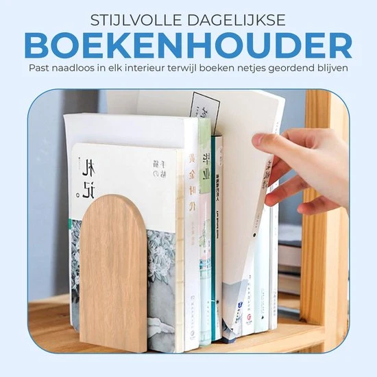 NovaWare® Boekensteun - 4 Stuks - Boekensteunen - Plank Organizer - Boekenhouder – Boekenrek - Boeksteun - Beukenhout
