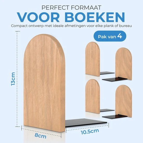 NovaWare® Boekensteun - 4 Stuks - Boekensteunen - Plank Organizer - Boekenhouder – Boekenrek - Boeksteun - Beukenhout