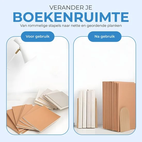 NovaWare® Boekensteun - 4 Stuks - Boekensteunen - Plank Organizer - Boekenhouder – Boekenrek - Boeksteun - Beukenhout