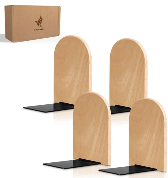NovaWare® Boekensteun - 4 Stuks - Boekensteunen - Plank Organizer - Boekenhouder – Boekenrek - Boeksteun - Beukenhout