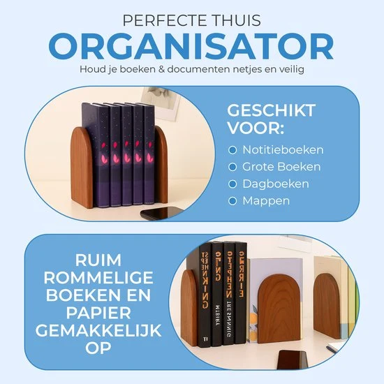NovaWare® Boekensteun - 4 Stuks - Boekensteunen - Plank Organizer - Boekenhouder – Boekenrek - Boeksteun - Walnoothout