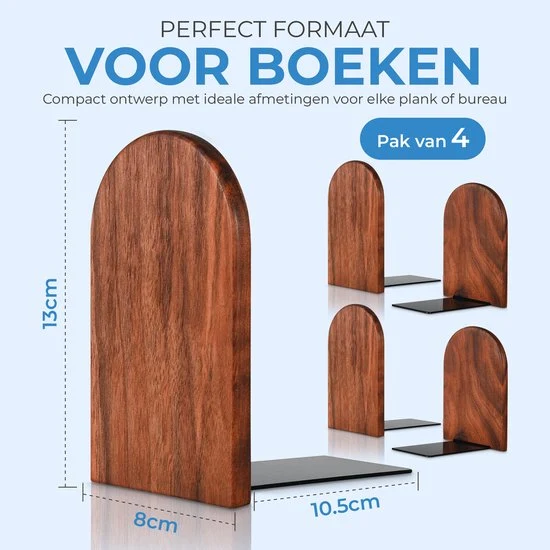 NovaWare® Boekensteun - 4 Stuks - Boekensteunen - Plank Organizer - Boekenhouder – Boekenrek - Boeksteun - Walnoothout