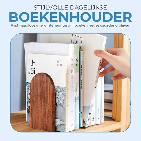 NovaWare® Boekensteun - 4 Stuks - Boekensteunen - Plank Organizer - Boekenhouder – Boekenrek - Boeksteun - Walnoothout