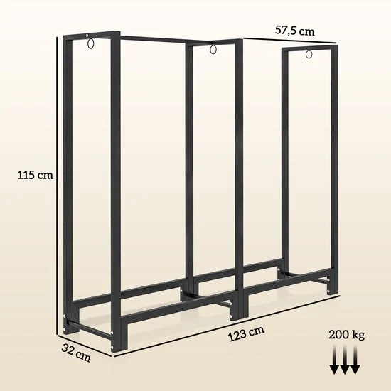 4goodz Haardhoutrek 123 cm Tot 200 kg - Staal - Zwart