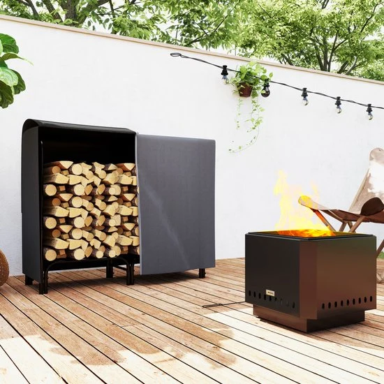 4goodz Houtopslag 120x36x99 cm - Opslagrek met Waterafstotende Hoes