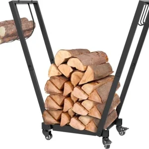 Haardhoutrek Metaal Verrijdbaar met wielen - 79 x 30 x 81 cm - zwart