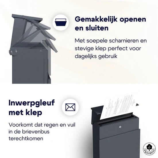 4gardenz® Vrijstaande Brievenbus - Gegalvaniseerd Staand met Slot - Antraciet