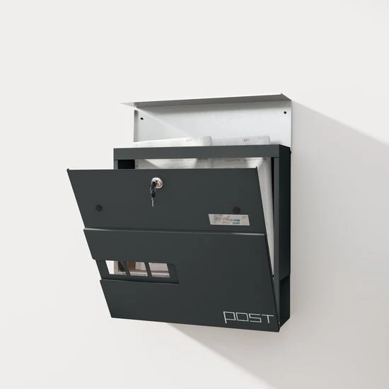 4goodz Wandbrievenbus Post met Slot en krantenvak - Antraciet