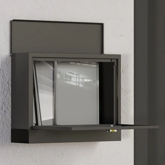 Wandbrievenbus modern - Afsluitbaar met slot - 36,5x11,5x29 cm - Zwart