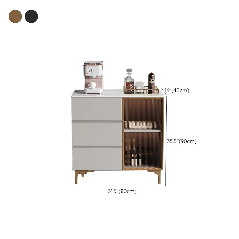 35.4" High Glass Doors Dining Buffet Grauw Sideboard Drawers and Storage 31l