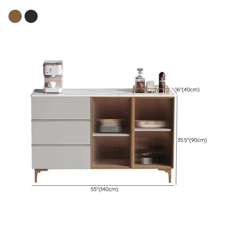 35.4" High Glass Doors Dining Buffet Grauw Sideboard Drawers and Storage 31l