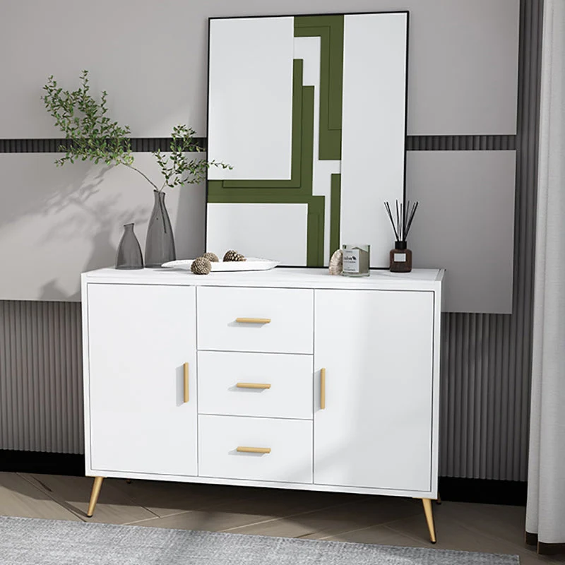 39.5"L Glam Style Side Board Engineered Wood Drawers and Storage Dining Room | Uitbreidbaar | Eettafel White