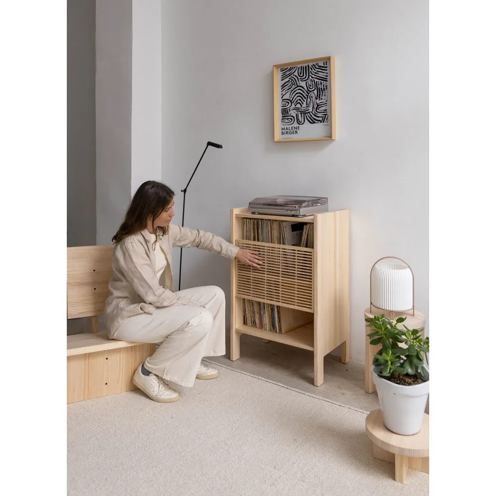Baster eenkleurig wood sideboard vinyl records 1 door 59 cm Natural