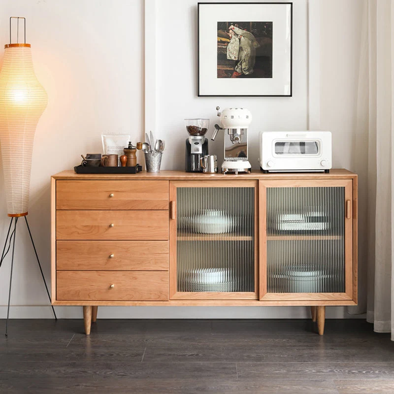 Brown Solid Wood Dining Buffet Hedendaags Kitchen Sideboard Doors and Drawers voor Kleine Ruimtes 47l