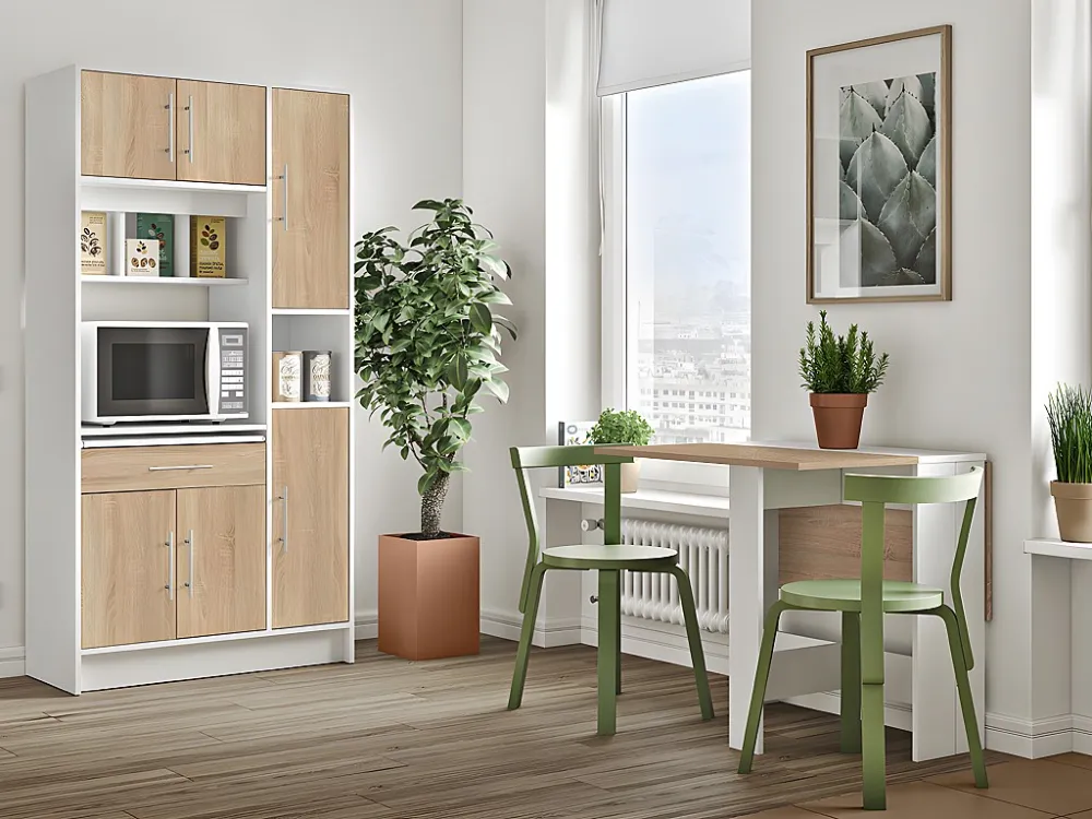 Buffetkast MADY - 5 deuren & 1 lade - Wit en eiken voor Kleine Ruimtes