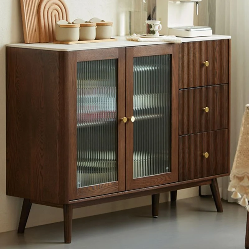 Cherry Wood Sideboard Modern Stone Top Glazen Door Espresso Gemakkelijk Schoon te Maken 47l