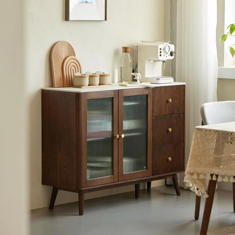 Cherry Wood Sideboard Modern Stone Top Glazen Door Espresso Gemakkelijk Schoon te Maken 47l