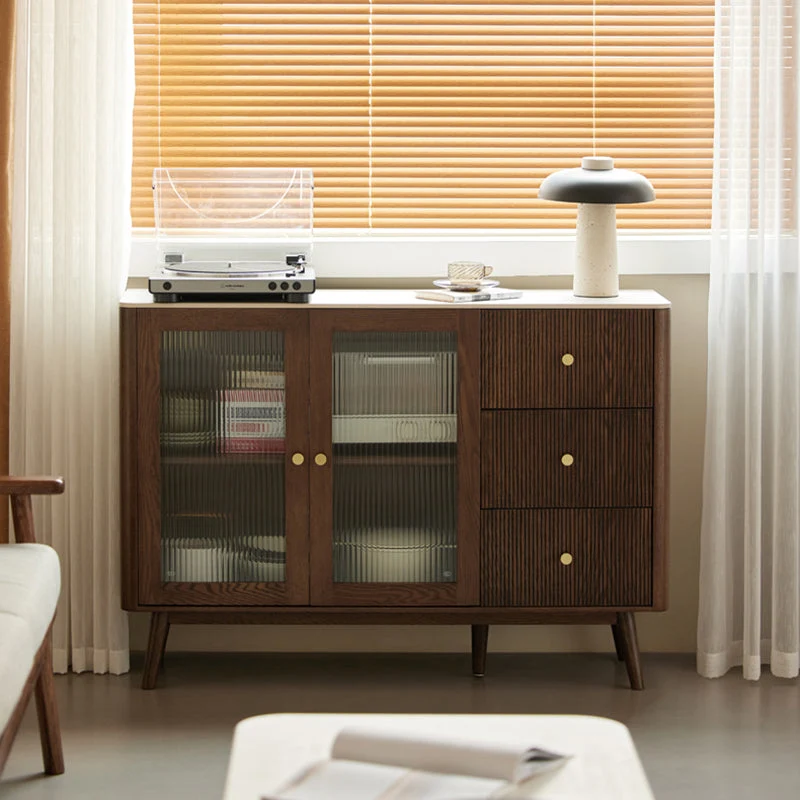 Cherry Wood Sideboard Modern Stone Top Glazen Door Espresso Gemakkelijk Schoon te Maken 47l